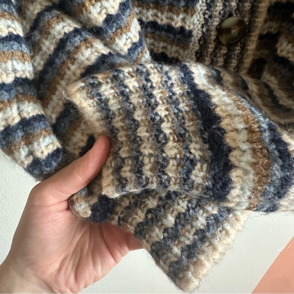 Madewell Waller Crop Cardigan Sweater Stripe Fuzzy Chunky Wool Blend XS - Picture 8 of 10